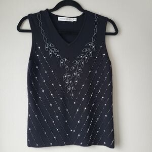 Beta's Choice Black Sleeveless Top with Silver And Black Embellishments